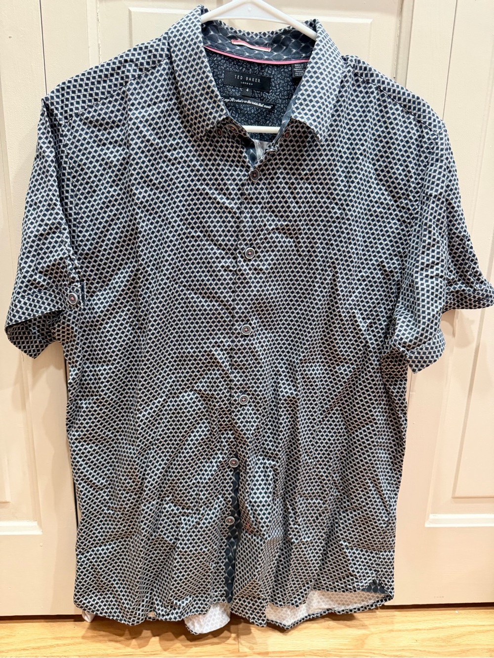 Ted Baker Black & White Short Sleeve Geometric Button-Down Shirt